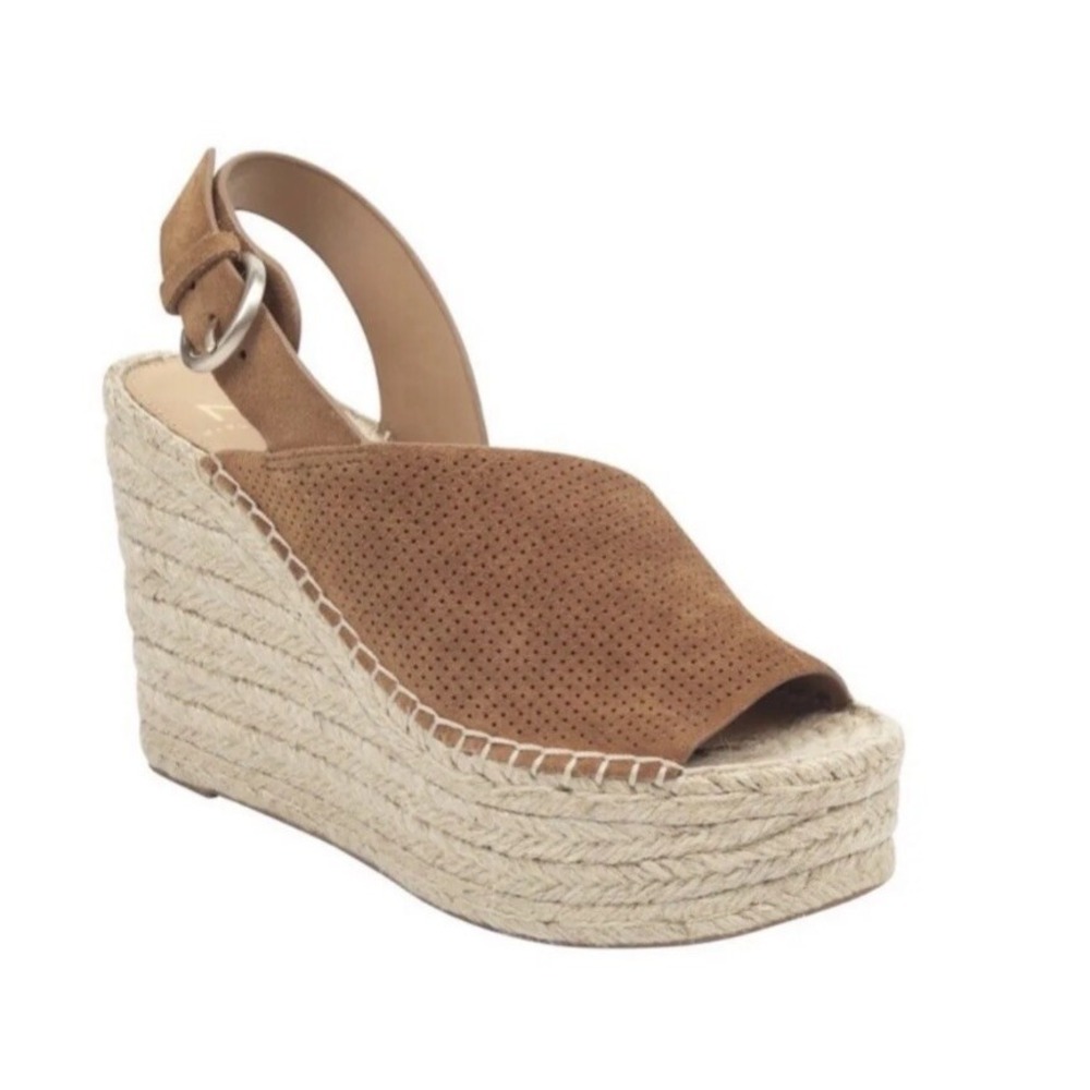 NIB Marc Fisher Andela Dark Natural Suede Slingback Wedge Sandal 6.5 M MSRP $150